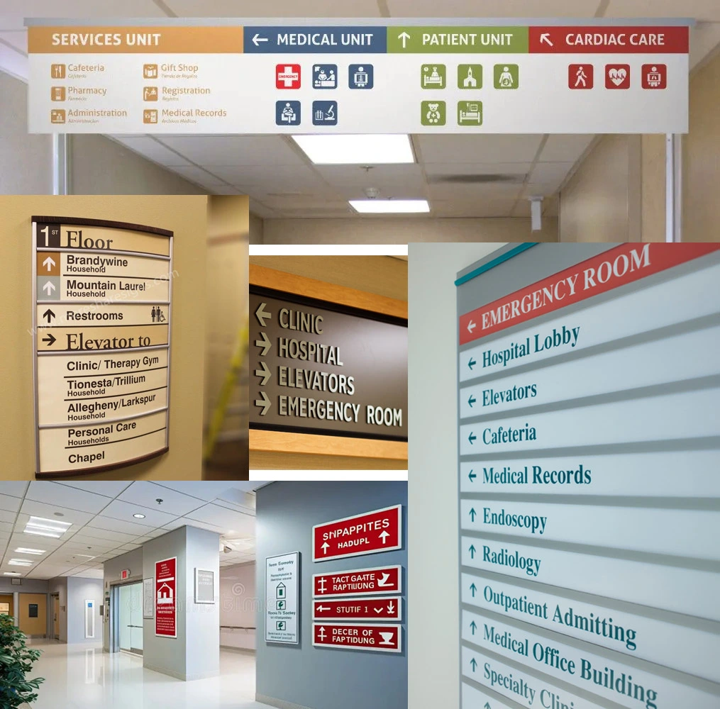 Hospital interior wayfinding signage