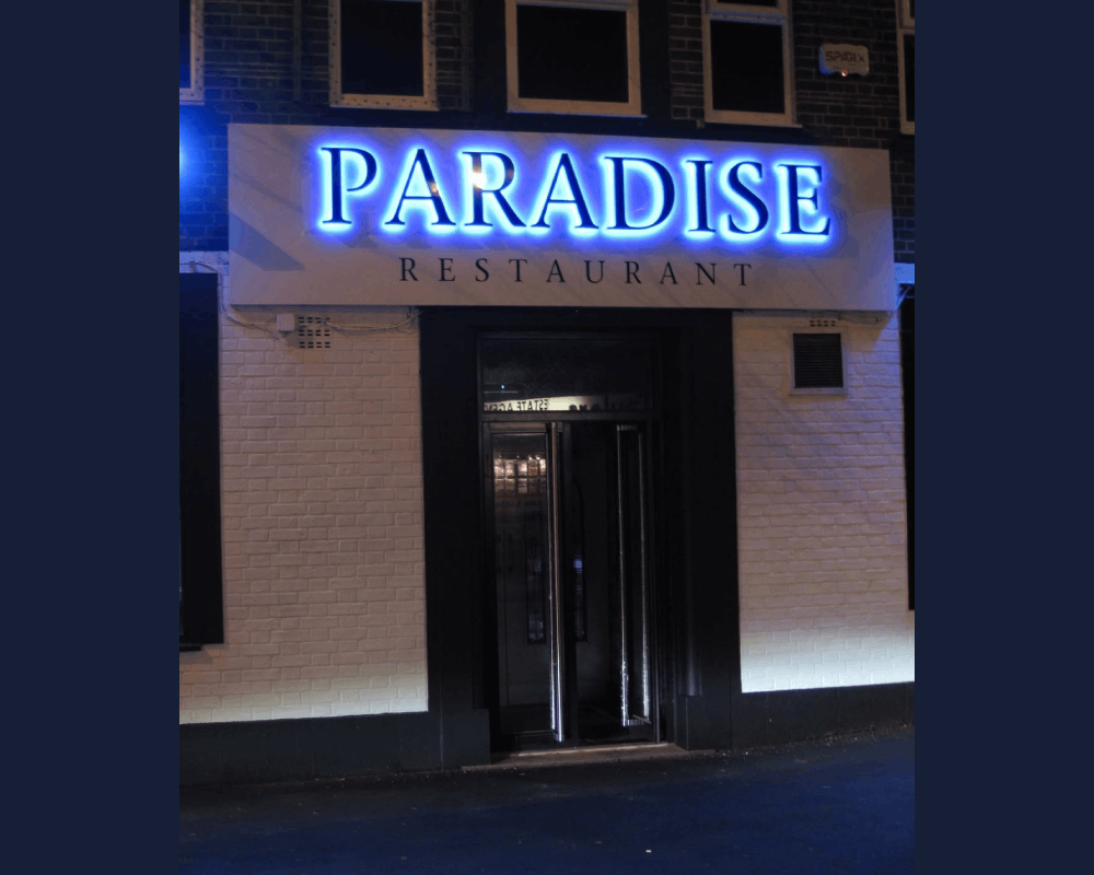 Outdoor restaurant branding signage