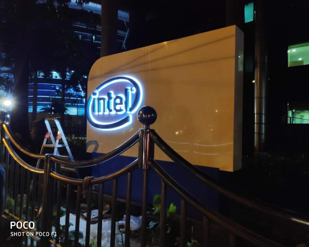 Illuminated Totem Signage at night